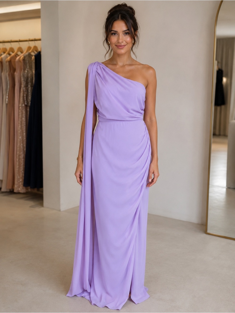 Lulu's One-Shoulder Lilac Draped Gown